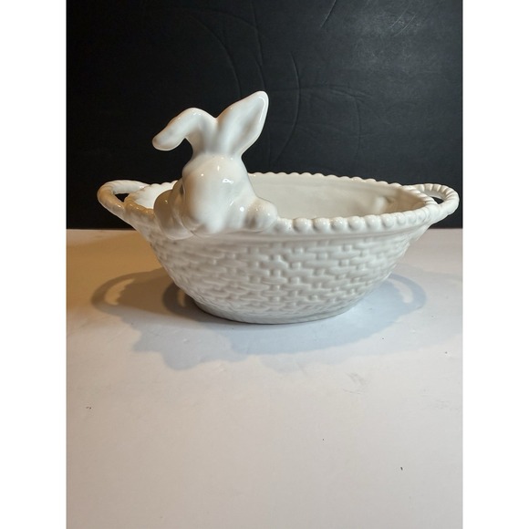 Pottery Barn Other - Pottery Barn Easter Bunny Candy Dish Basket Serve Bowl Ceramic Figural Rabbit